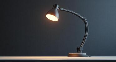 Modern desk lamp with sleek design illuminating a workspace in a minimalist setting photo