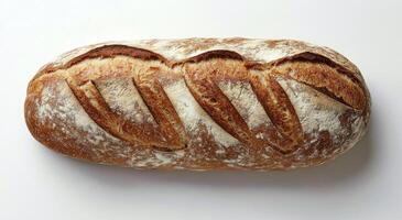 Freshly baked artisanal loaf with crispy crust showcasing intricate scoring patterns photo