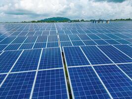 Top view of Solar panels on farm. Alternative source of electricity. solar panels absorb sunlight as a source of energy to generate electricity creating sustainable energy photo