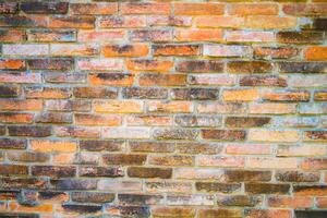 Red brick wall. Texture of old brown and red brick wall background. Fragment of red brick wall closeup. The structure of the background. Template for an inscription. Mockup for designs. photo