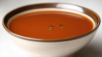 Delicious tomato soup simmering in a simple bowl, inviting comfort and warmth photo