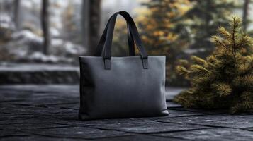 The sleek black tote captures the tranquil essence of dawn amidst nature's beauty photo