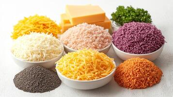 A delightful display of various cheeses and spices invites culinary creativity photo
