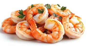 Succulent shrimp, beautifully arranged with vibrant parsley for a delightful feast photo