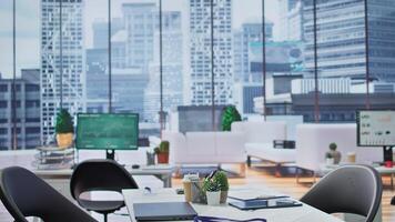 Professional high end office space with tech tools used for recruitment process, supporting global business by hiring new personnel. Job interviews for career development. photo