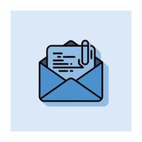 Email envelope icon with a paperclip detail. vector
