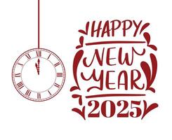 Happy New Year 2025 Design Red Festive With Clock Abstract Illustration vector