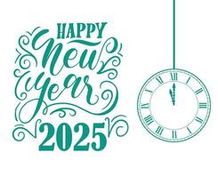 2025 Happy New Year Green Design Festive Elegant With Clock Abstract Illustration vector