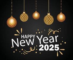 Happy New Year 2025 Design Gold And White Festive Abstract Illustration With Black Background vector