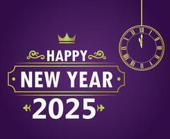 Happy New Year 2025 Design Gold And White Festive And Clock Abstract Illustration With Purple Background vector