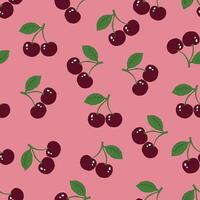 Seamless illustrated cherry pattern, cherry pattern, seamless pattern for background, card, wall paper, wall decoration, wrapping paper, fabric print, textile print, botanical art. vector