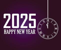 Happy New Year 2025 Design Festive Purple And White With Clock Abstract Illustration vector