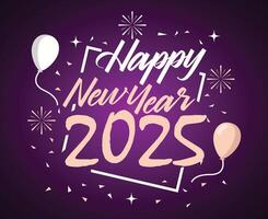 2025 Happy New Year Abstract Purple With Ballons Festive Design Illustration vector