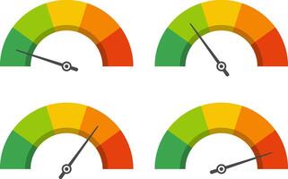 Dashboard speedometer icons set. Tachometer icon isolated. Performance indicator sign. Car speed. Fast internet speed sign. Speedometer icon. 3D meter with green, yellow, red indicators. vector