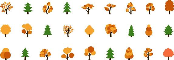 Tree icon, simple silhouettes. Flat trees set, pines, spruces, conifers and deciduous trees. Forest green tree nature plant isolated illustration vector