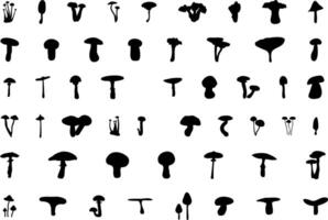 Mushroom silhouette image. Big set of mushroom - Edible and non-edible mushrooms. vector
