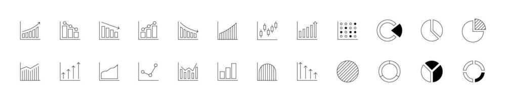Bar graph line icons set. Graph, Line, Bar, Chart, Diagram, Report, Statistics. Business graphs and charts icons. Business infographics. Statistic data, charts. vector