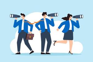 Flat illustration of business people use binoculars to search for new job opportunities inspecting for future career development vector