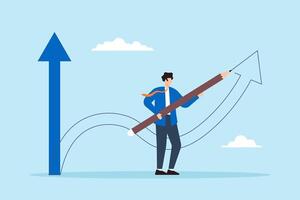 Flat illustration of businessman draws new arrow symbolizing changing direction for better career opportunity vector