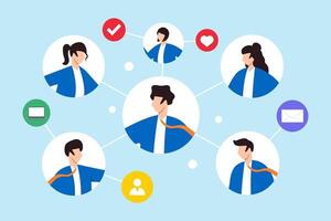 Flat illustration of colleagues communicate internally networking within company for success vector