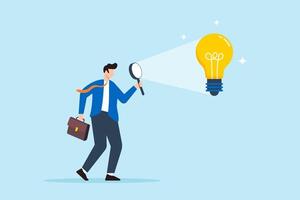 Flat illustration of businessman finds new lightbulb symbolizing insight and innovation vector