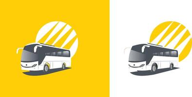 Set of black and white bus in yellow background vector
