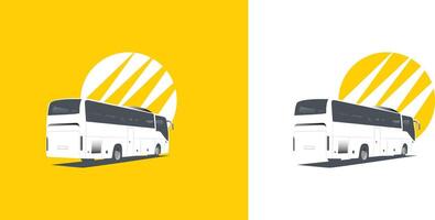 Set of white bus going forward illustration in yellow background vector