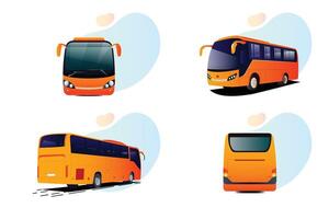 Set of Colorful Modern Bus Illustrations for Travel and Public Transportation vector
