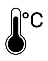 thermometer icon temperature symbol, black and white illustration of a device that measures temperature with degree Celsius, isolated on white vector