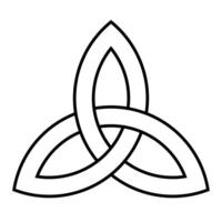 Triquetra ornament - black and white illustration of medieval rune, trefoil knot triangular figure composed of three interlaced arcs isolated on white background vector