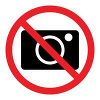 no photography sign, red crossed out circle symbol with camera illustration, isolated on white background vector