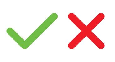 green tick and red x, OK check mark and X cross icon symbol, illustration isolated on a white background vector