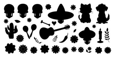 A collection of colorful skulls, flowers, and other decorations vector