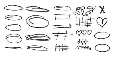 A collection of various shapes and lines, including a heart, a cross, and a star. The shapes and lines are all drawn in black and white vector