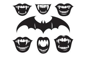 a set of vampire teeth and bat wings vector
