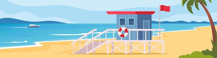 Lifeguard tower on the beach. Coast guard station in modern flat design. illustration. vector