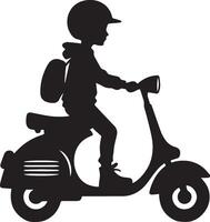 a silhouette of a boy riding a scooter vector