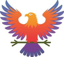 an orange and purple bird with wings spread vector