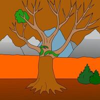 Background of red green mountains and trees vector