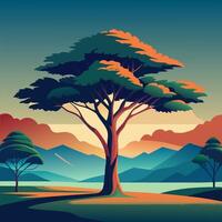 Beautiful trees mountains background vector