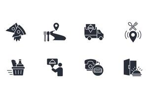 Food delivery icon set..Editable stroke.linear style sign for use web design,logo.Symbol illustration. vector