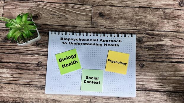 Biopsychosocial Approach to Understanding Health Method text with keywords isolated on white board background. Chart or mechanism concept. photo
