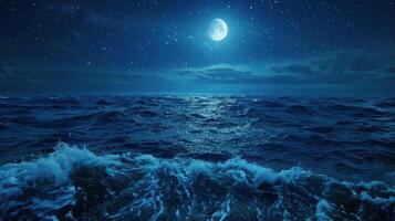 Moonlit Ocean Waves at Night photo