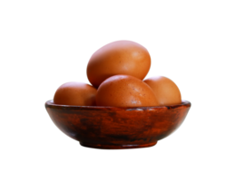 Wooden bowl with eggs isolated on transparent background front view png