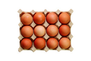 Brown eggs in a carton box top view isolated on a transparent background png