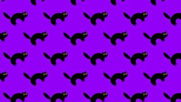 Halloween Cute Black Cat Seamless Loop Pattern Animation on Purple Background. 4k Animation. Footage Motion Design Graphic video