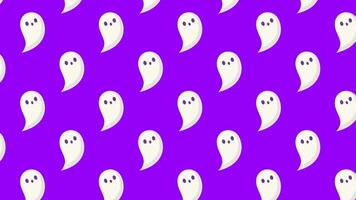 Halloween Cute Ghost Seamless Loop Pattern Animation on Purple Background. 4k Animation. Footage Motion Design Graphic video