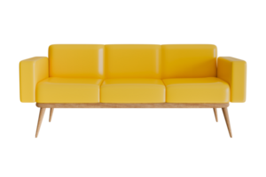 yellow sofa, fabric or leather texture 3D illustration rendering set Simulation of a sofa in front view modern furniture interior design png