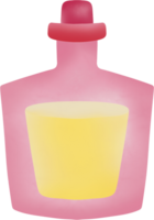 Hand drawn potion bottle with a wide neck. The bottle is a light pink color and is filled with a bri png