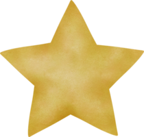 A simple, cartoon-style yellow star with rounded points. The star drawn with a watercolor. png